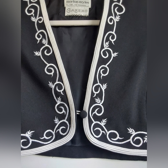 Vintage Morton Myles Black & White Embroidered Women's Bolero Jacket - Picture 3 of 9